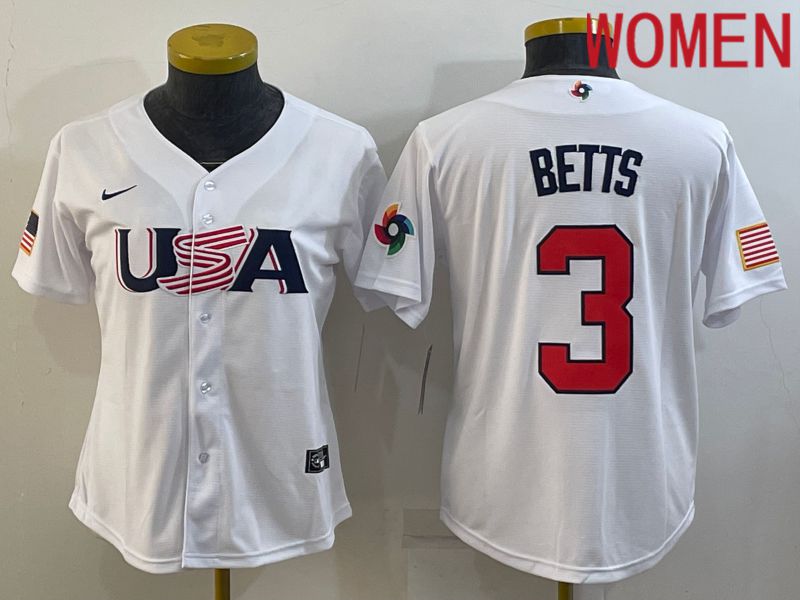 Women 2023 World Cub USA #3 Betts White Nike MLB Jersey7->women mlb jersey->Women Jersey
